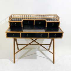 Mid Century Desk Bamboo and Black Lacquer by E Murio 1960s - 3519978