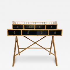 Mid Century Desk Bamboo and Black Lacquer by E Murio 1960s - 3521270