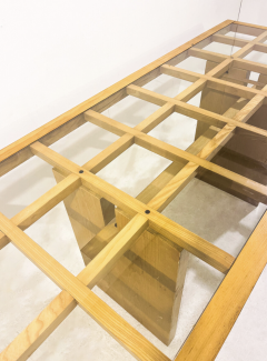 Mid Century Dining Table Wood with Glass Top Italy 1970s - 4252401