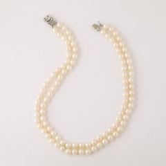 Mid Century Double Strand Pearls with Diamond Clasp - 4233810