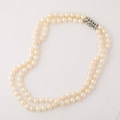 Mid Century Double Strand Pearls with Diamond Clasp - 4233811