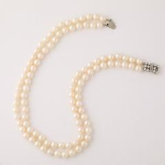 Mid Century Double Strand Pearls with Diamond Clasp - 4233813