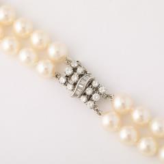 Mid Century Double Strand Pearls with Diamond Clasp - 4233817