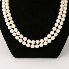 Mid Century Double Strand Pearls with Diamond Clasp - 4233820