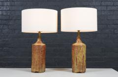Mid Century Earthy Glazed Table Lamps w Abstract Relief Design - 4196478