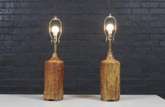Mid Century Earthy Glazed Table Lamps w Abstract Relief Design - 4196479