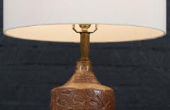 Mid Century Earthy Glazed Table Lamps w Abstract Relief Design - 4196483