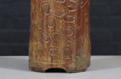 Mid Century Earthy Glazed Table Lamps w Abstract Relief Design - 4196486
