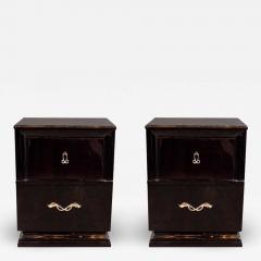 Mid Century Ebonized Walnut End Tables Nighstands with Sculptural Nickeled Pulls - 1486400