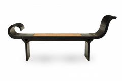 Mid Century Ebonized Wood Scrolled Side Caned Seat Bench - 4172232