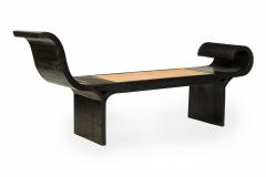 Mid Century Ebonized Wood Scrolled Side Caned Seat Bench - 4172234