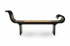 Mid Century Ebonized Wood Scrolled Side Caned Seat Bench - 4172235