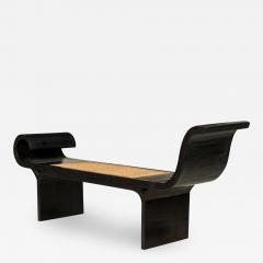 Mid Century Ebonized Wood Scrolled Side Caned Seat Bench - 4219598