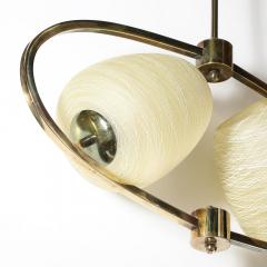 Mid Century Elliptical Chandelier w Striated Spun Glass Shades in Antique Brass - 4142427