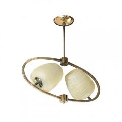 Mid Century Elliptical Chandelier w Striated Spun Glass Shades in Antique Brass - 4142472