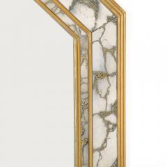 Mid Century Elongated Octagonal Smoked Antiqued Gold Vein Mirror w Gilt Wood - 3861454