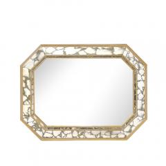 Mid Century Elongated Octagonal Smoked Antiqued Gold Vein Mirror w Gilt Wood - 3861457