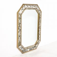 Mid Century Elongated Octagonal Smoked Antiqued Gold Vein Mirror w Gilt Wood - 3861494