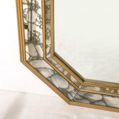 Mid Century Elongated Octagonal Smoked Antiqued Gold Vein Mirror w Gilt Wood - 3861496