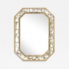 Mid Century Elongated Octagonal Smoked Antiqued Gold Vein Mirror w Gilt Wood - 3864472