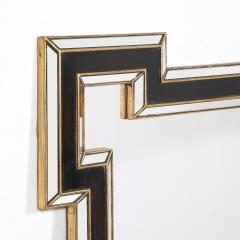 Mid Century Etruscan Key Form Segmented Umber Lacquered Giltwood Lined Mirror - 4826991