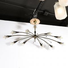 Mid Century Expansive Patinated Brass Enamel Sputnik Chandelier w Florets - 3819388