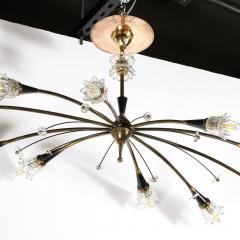 Mid Century Expansive Patinated Brass Enamel Sputnik Chandelier w Florets - 3819431