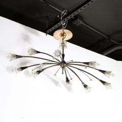 Mid Century Expansive Patinated Brass Enamel Sputnik Chandelier w Florets - 3819434