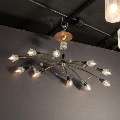 Mid Century Expansive Patinated Brass Enamel Sputnik Chandelier w Florets - 3819439
