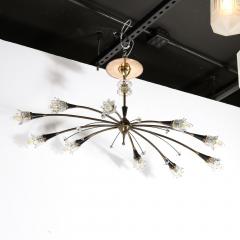 Mid Century Expansive Patinated Brass Enamel Sputnik Chandelier w Florets - 3819443