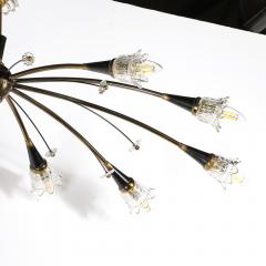 Mid Century Expansive Patinated Brass Enamel Sputnik Chandelier w Florets - 3819444