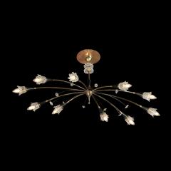 Mid Century Expansive Patinated Brass Enamel Sputnik Chandelier w Florets - 3819487