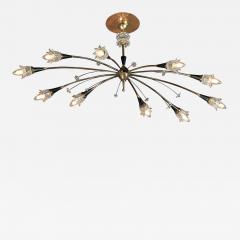 Mid Century Expansive Patinated Brass Enamel Sputnik Chandelier w Florets - 3823900