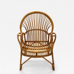 Mid Century Fan Back Rattan Chair in the Manner of Franco Albini - 4532120