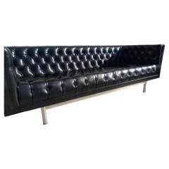 Mid Century Faux Black Leather Jack Cartwright Tufted Even Arm Sofa - 3877619