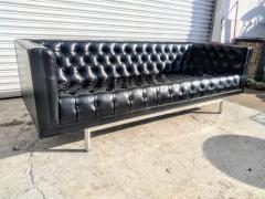 Mid Century Faux Black Leather Jack Cartwright Tufted Even Arm Sofa - 3877628