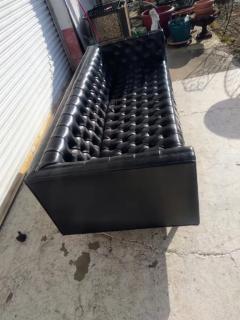 Mid Century Faux Black Leather Jack Cartwright Tufted Even Arm Sofa - 3877629