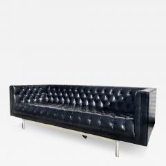 Mid Century Faux Black Leather Jack Cartwright Tufted Even Arm Sofa - 3881270