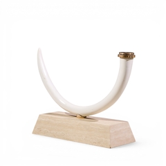 Mid Century Faux Elephant Tusk Brass and Travertine Console Table - 4747248
