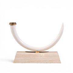 Mid Century Faux Elephant Tusk Brass and Travertine Console Table - 4747249