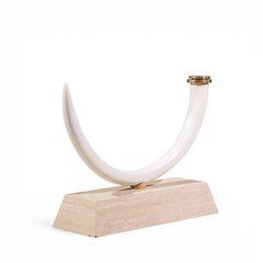 Mid Century Faux Elephant Tusk Brass and Travertine Console Table - 4747250