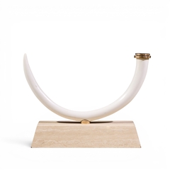 Mid Century Faux Elephant Tusk Brass and Travertine Console Table - 4747251