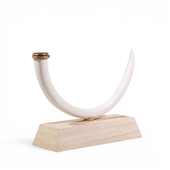 Mid Century Faux Elephant Tusk Brass and Travertine Console Table - 4747262