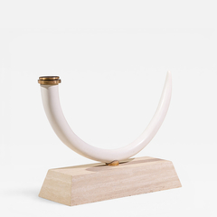Mid Century Faux Elephant Tusk Brass and Travertine Console Table - 4747263