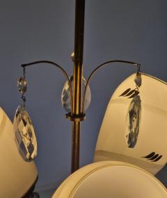 Mid Century Finnish Design Lamp in Brass Hand Painted Glass and Crystals 1950s - 3950972