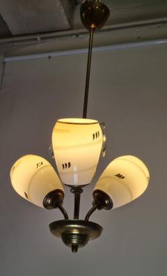 Mid Century Finnish Design Lamp in Brass Hand Painted Glass and Crystals 1950s - 3950974