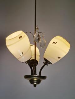 Mid Century Finnish Design Lamp in Brass Hand Painted Glass and Crystals 1950s - 3950976