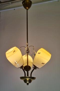 Mid Century Finnish Design Lamp in Brass Hand Painted Glass and Crystals 1950s - 3950977