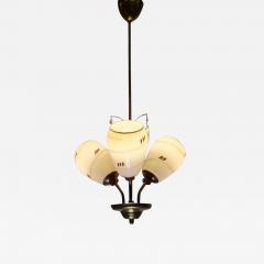 Mid Century Finnish Design Lamp in Brass Hand Painted Glass and Crystals 1950s - 3952361
