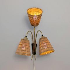 Mid Century Finnish Design Wall Lamp in Brass Wooden Slatted Shades 1950s - 4472708
